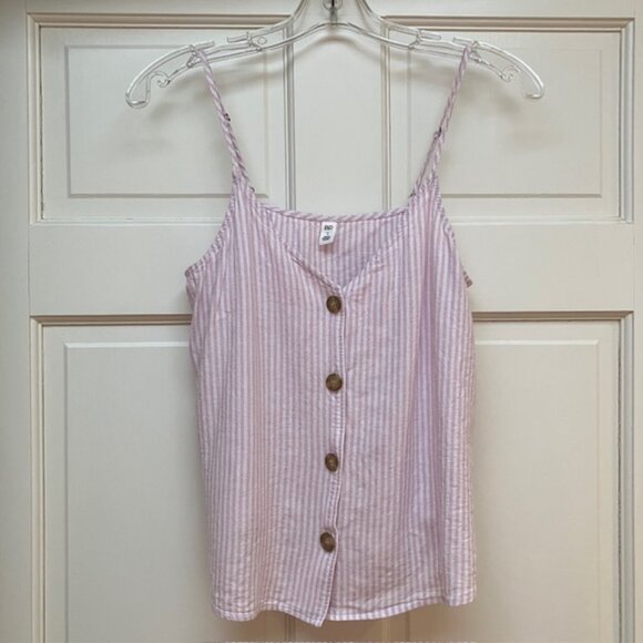 BP By Nordstrom button front pink/white linen blend Striped Cami top S - Picture 2 of 7